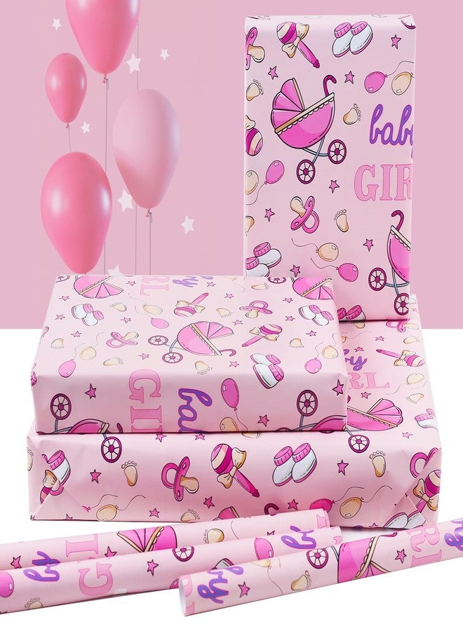 AircooL Baby Girl Wrapping Paper For Kids Girls, 6 Sheets Stroller Baby Socks Nipple Balloons Designs 20 x 28 inch Birthday Wrapping Paper for Baby Shower Birthday Kindergarten Newborn - Image 3